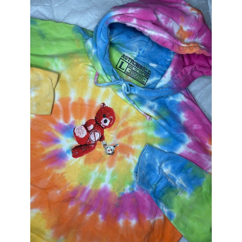 Travis Scott Astroworld Tour Hoodie Sweatshirt Large Skipping Bear Tie Dye